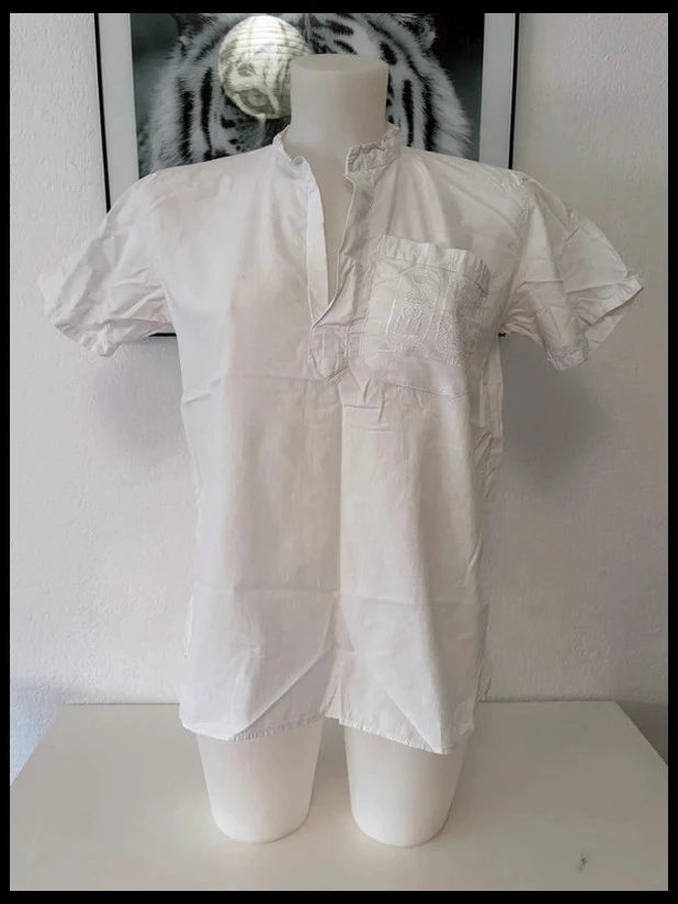 Blouse femme brodée blanche 100 % coton – Style bohème – Taille M